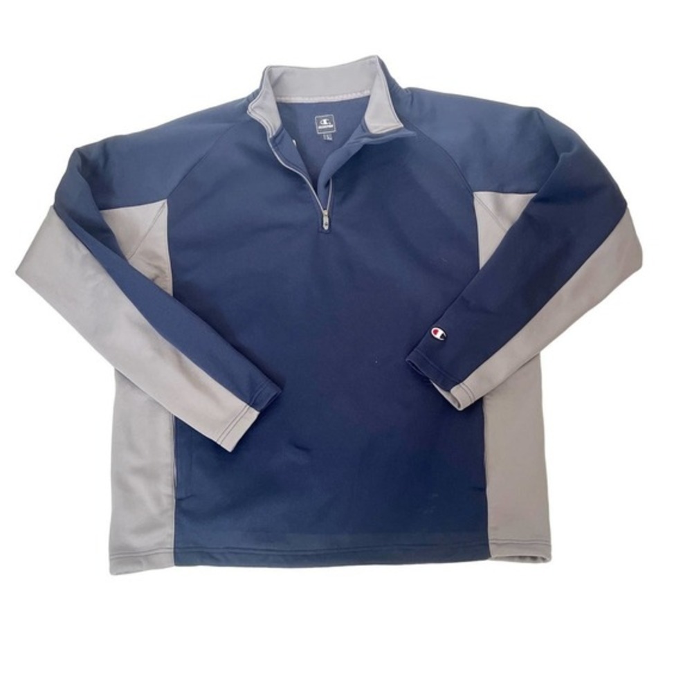 Champion Mens Quarter Zip Sweater Fleece Shirt Long Sleeve‎ Sz L Blue Grey